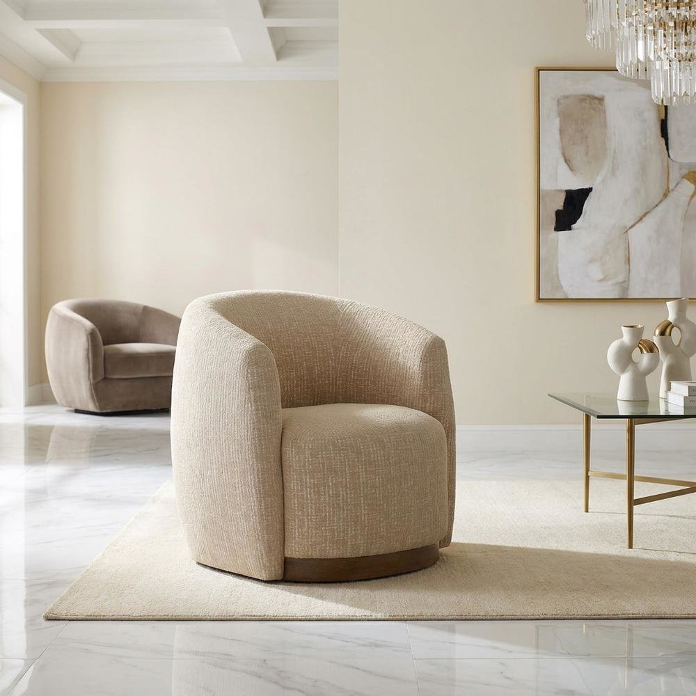 Beige Swivel Accent Chair with Traditional Style and Comfortable Seat. Picture 2