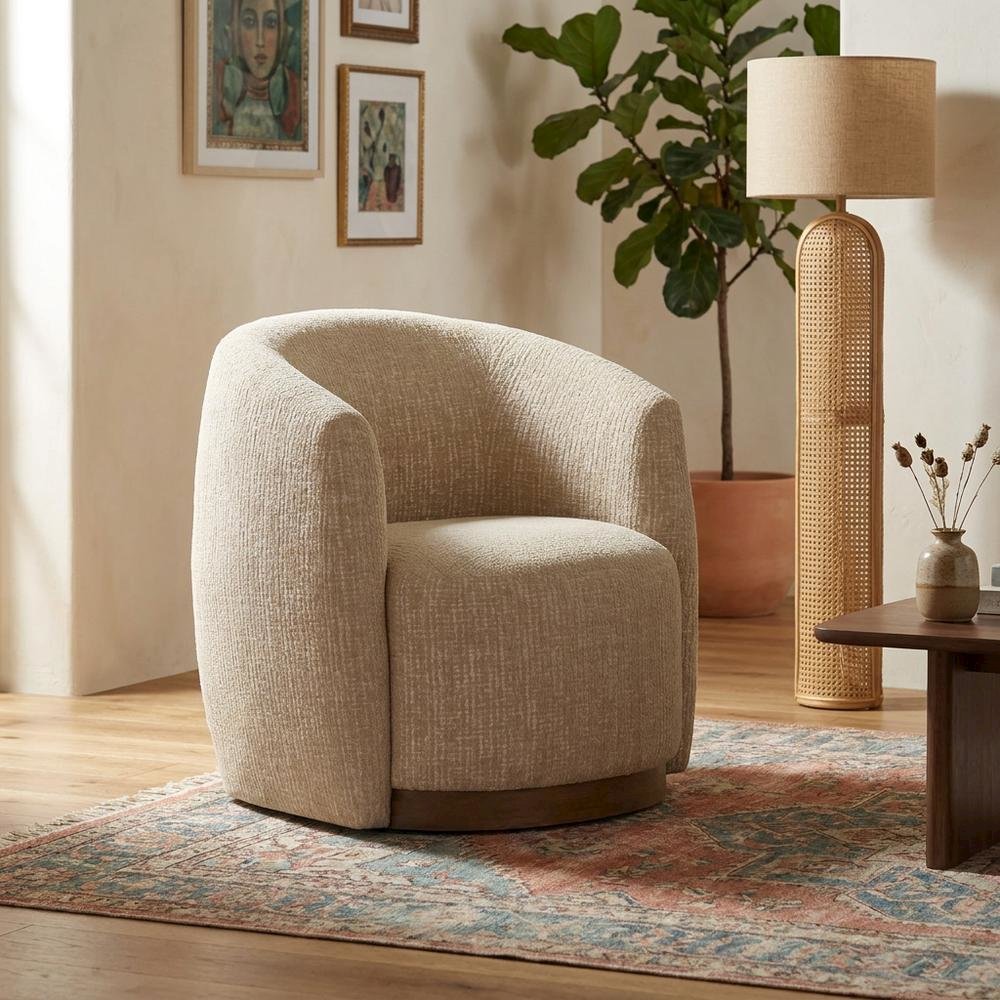 Beige Swivel Accent Chair with Traditional Style and Comfortable Seat. Picture 3