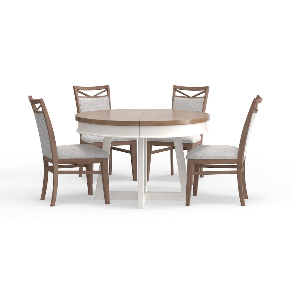 Modern Dining 48 In. Round Extendable Dining Table and 4 Upholstered Chairs. Picture 1