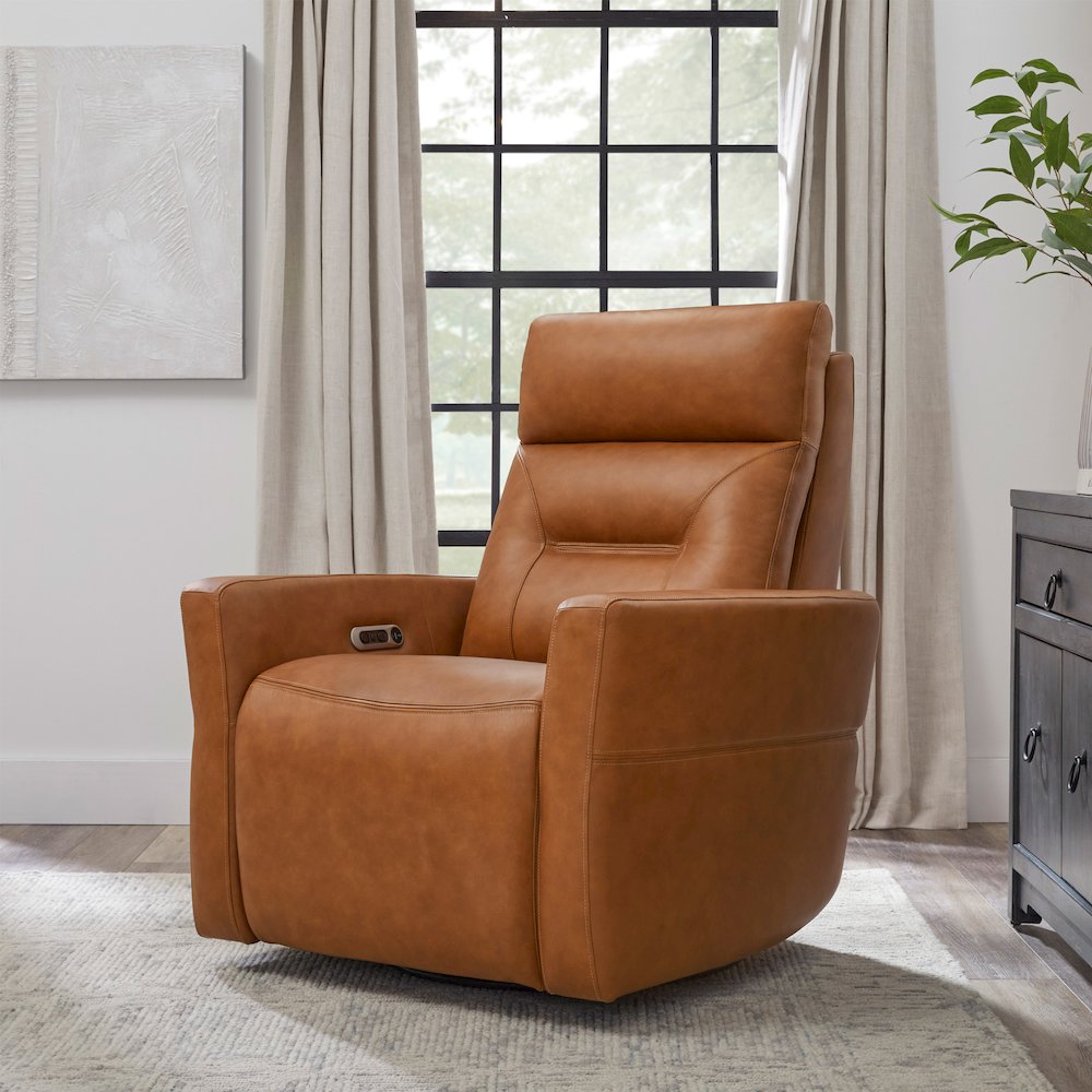 Remmington - Vintage Caramel Power Swivel Glider Recliner P2 Two Pack. Picture 8