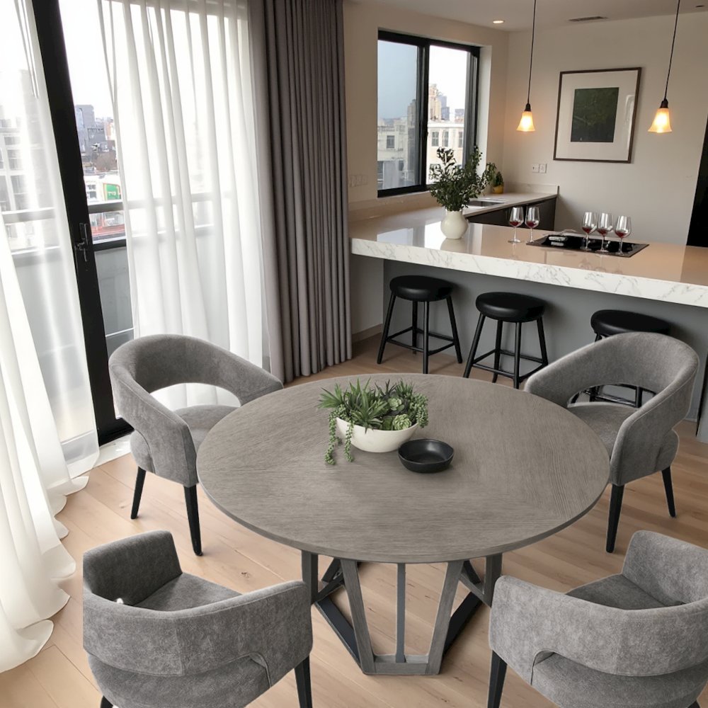 Gray Round Pedestal Dining Table, 60 Inch Rustic Round Dining Table. Picture 3