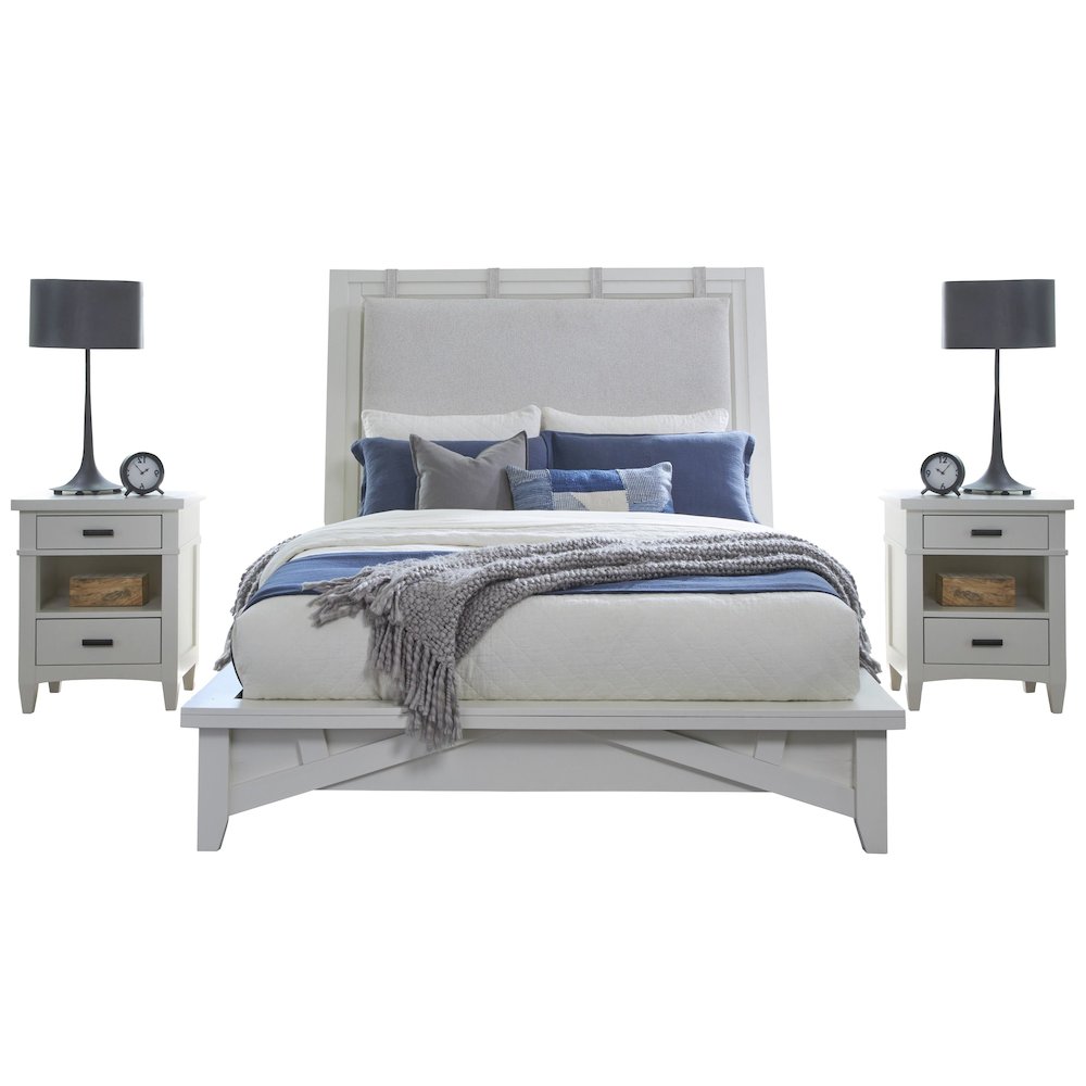 Modern Bedroom Queen Platform Bed with 2 Nightstands. Picture 1