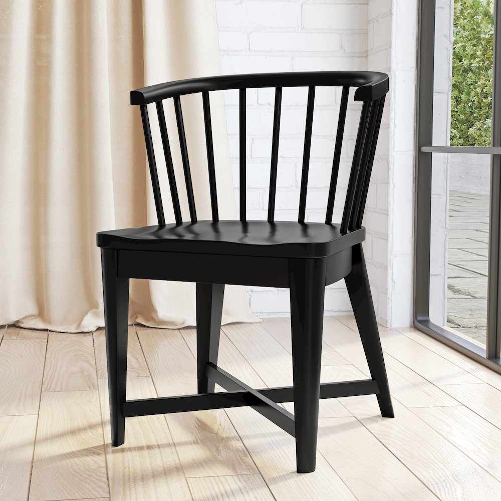 Modern Dining 48-66" Round Dining Table and 4 Black Barrel Chairs. Picture 10