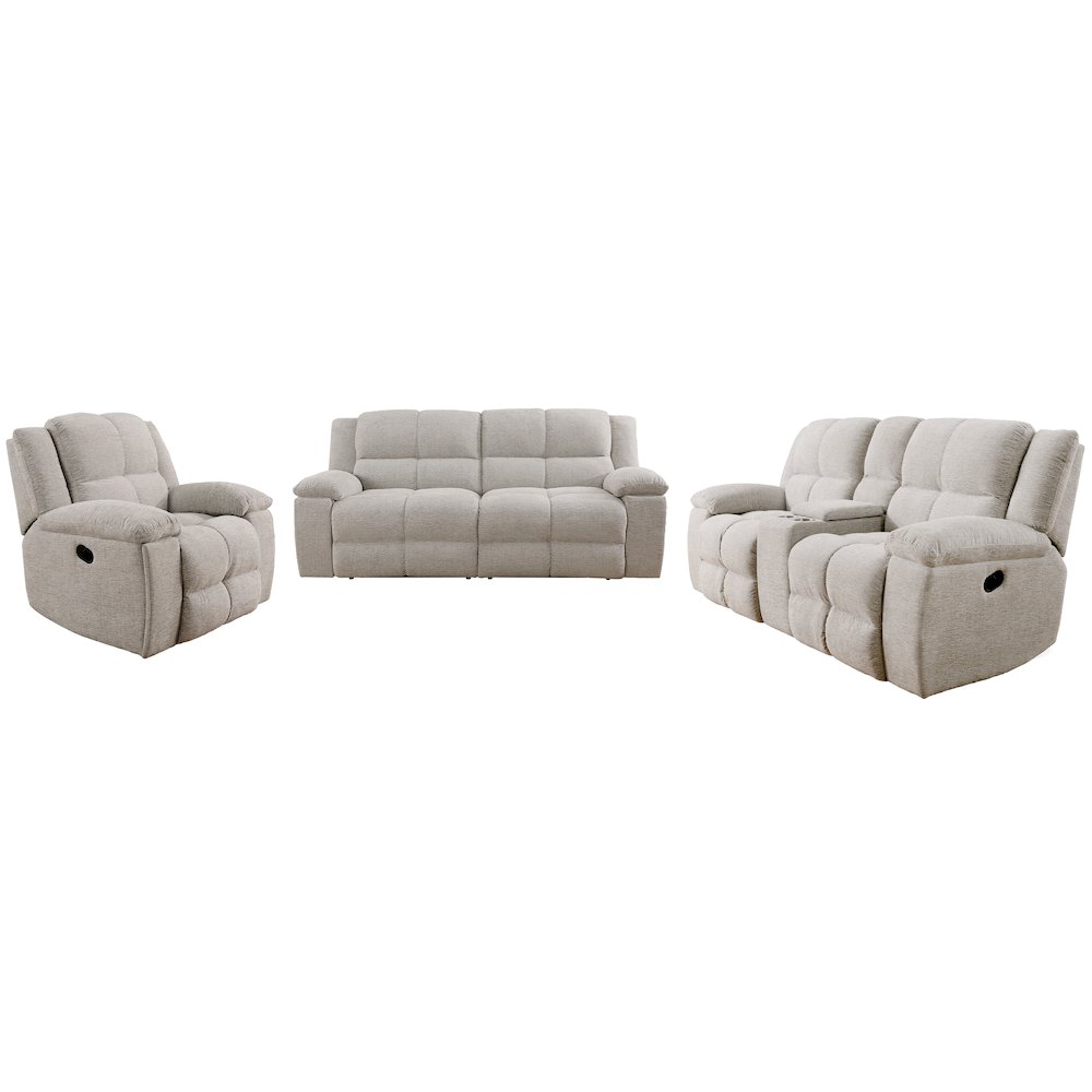 Buster - Opal Taupe Manual Reclining Sofa Loveseat and Recliner. Picture 1