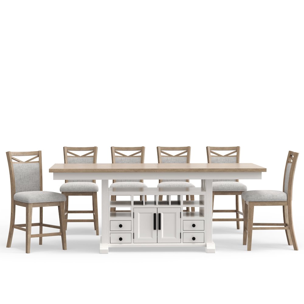 Modern Dining Island Counter Height Table with 6 upholstered chairs. Picture 1
