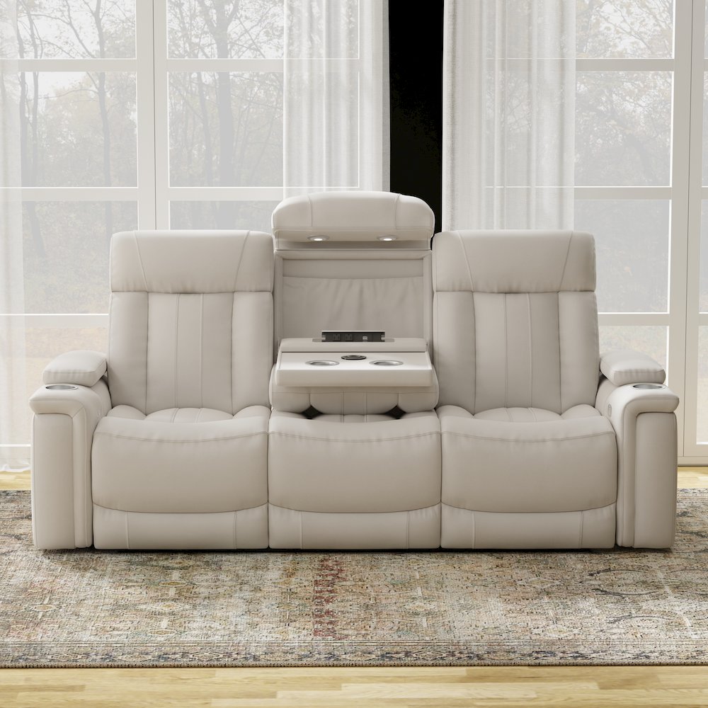 Royce - Fantom Ivory Power Reclining Sofa with Drop Down Console. Picture 8