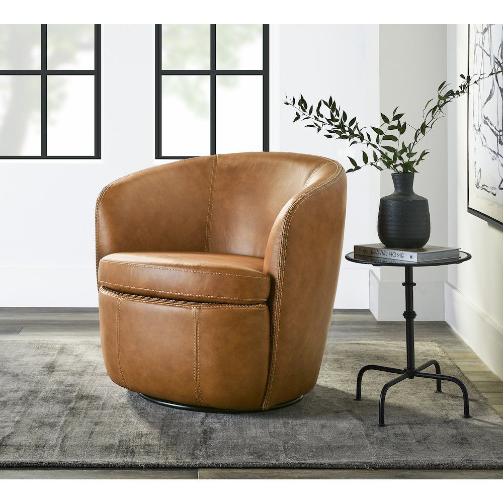 Barolo - Vintage Caramel 100% Italian Leather Swivel Club Chair Two Pack. Picture 6