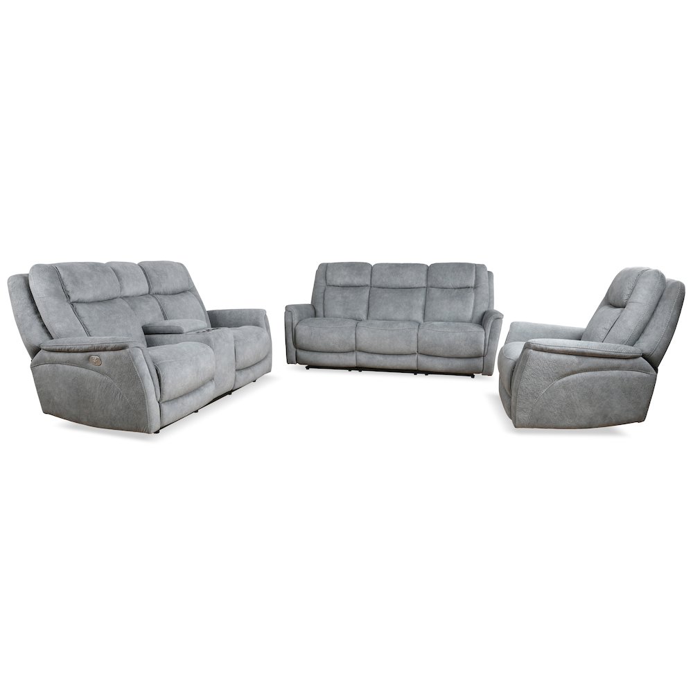 Linus - Hudson Grey Power Reclining Sofa Loveseat and Recliner. Picture 1