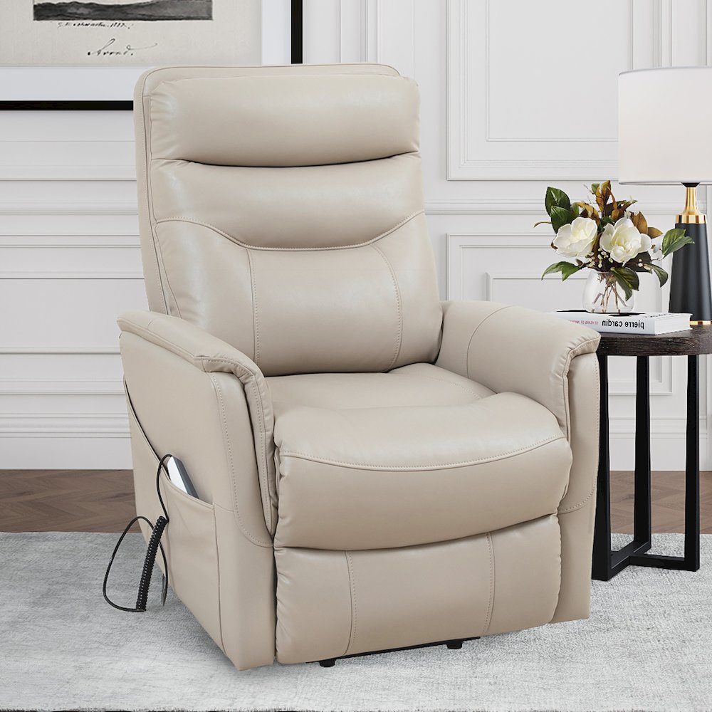 Gemini - Softy Ivory Power Lift Recliner with Articulating Headrest Two Pack. Picture 10