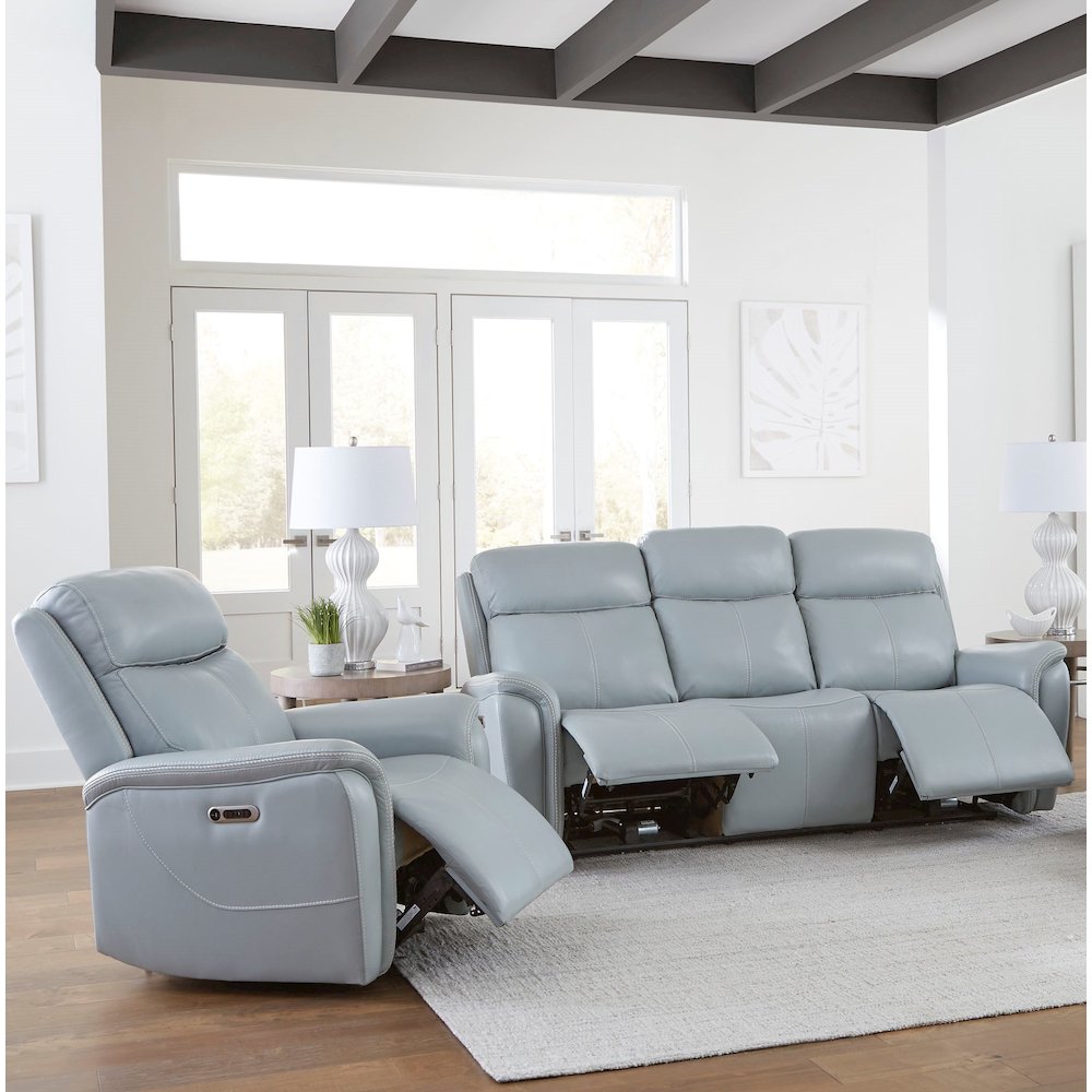 Cascade - Seamist Grey Power Reclining Sofa and Recliner. Picture 8