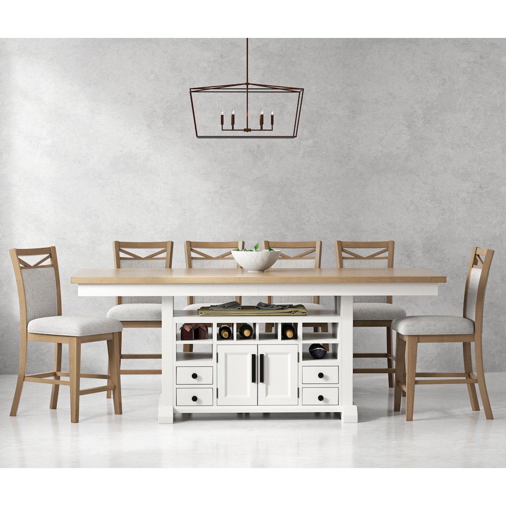 Modern Dining Island Counter Height Table with 6 upholstered chairs. Picture 6