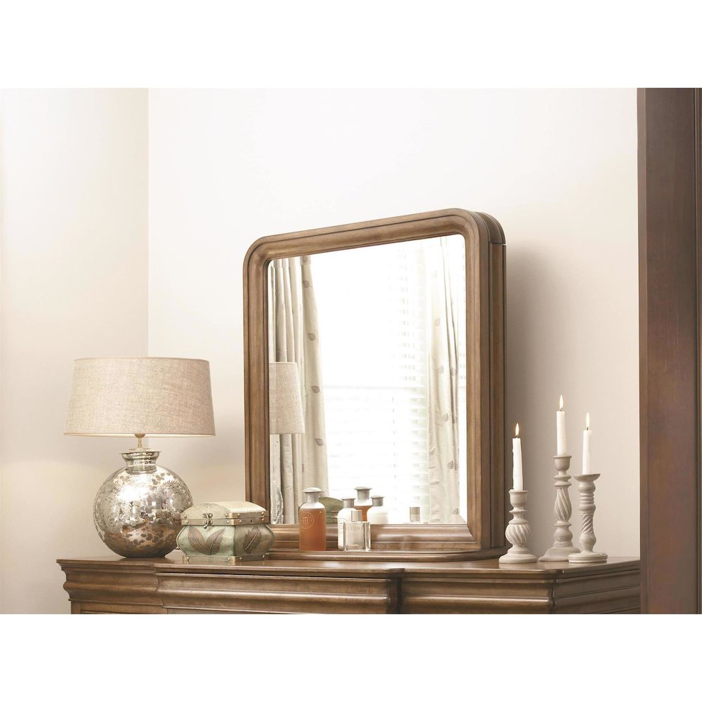 Vertical Storage Mirror In Cognac Color. Picture 1