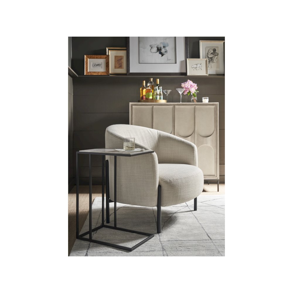 Metal & Stone Drink Table In Soft Matte Black Color. Picture 4