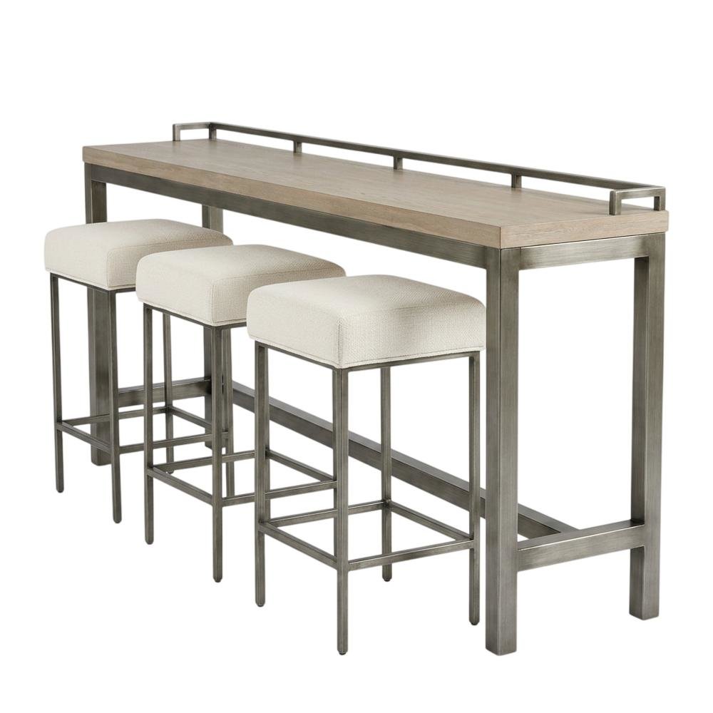 Gray Console Table with 3 Stools and Metal Frame for Living Room Use. Picture 1