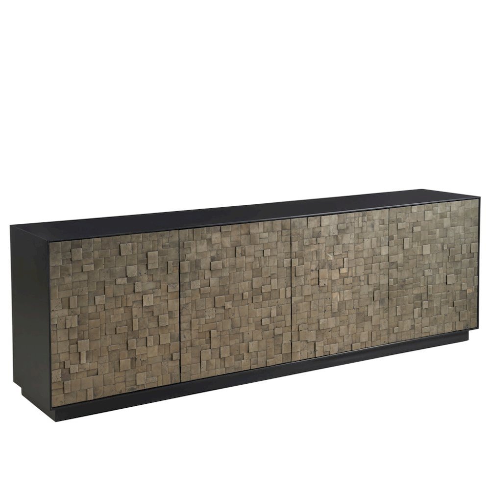 Matte Black and Pyrite Buffet Cabinet With Doors and Shelves. Picture 1
