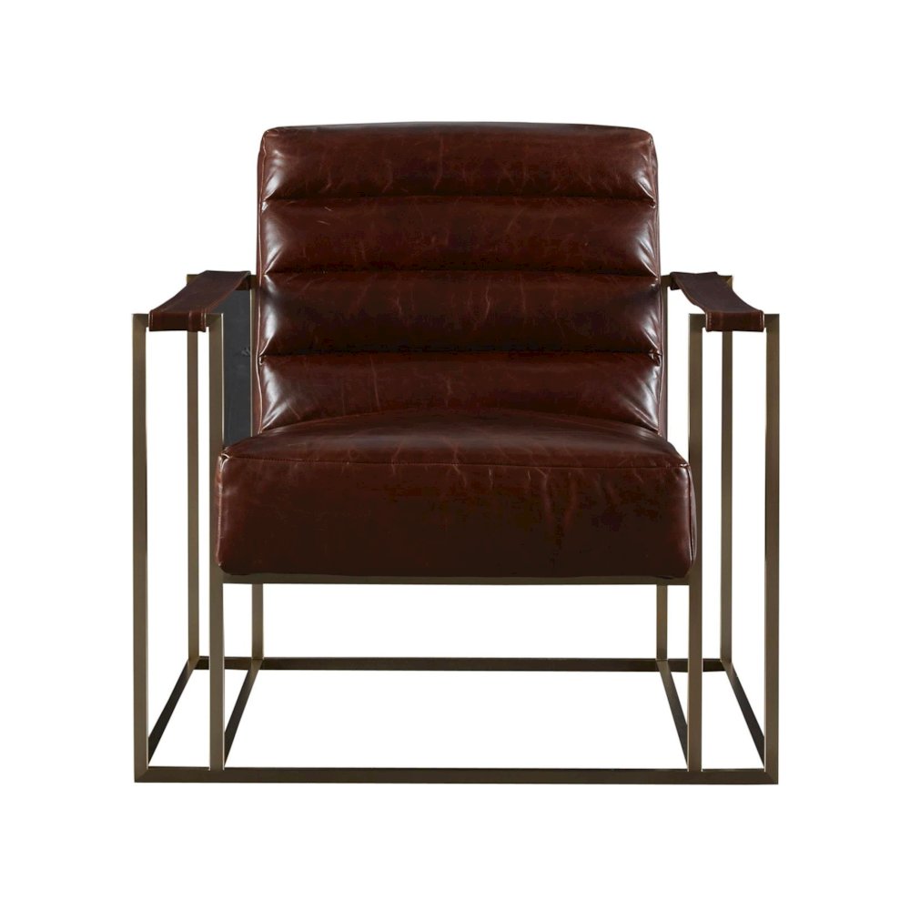 Jensen Accent Chair-Brown Leather In Stainless Steel Color. Picture 1