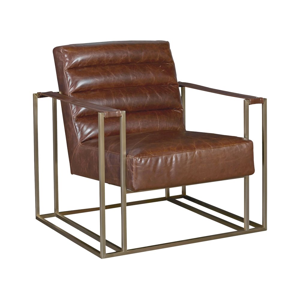 Jensen Accent Chair-Brown Leather In Stainless Steel Color. Picture 2