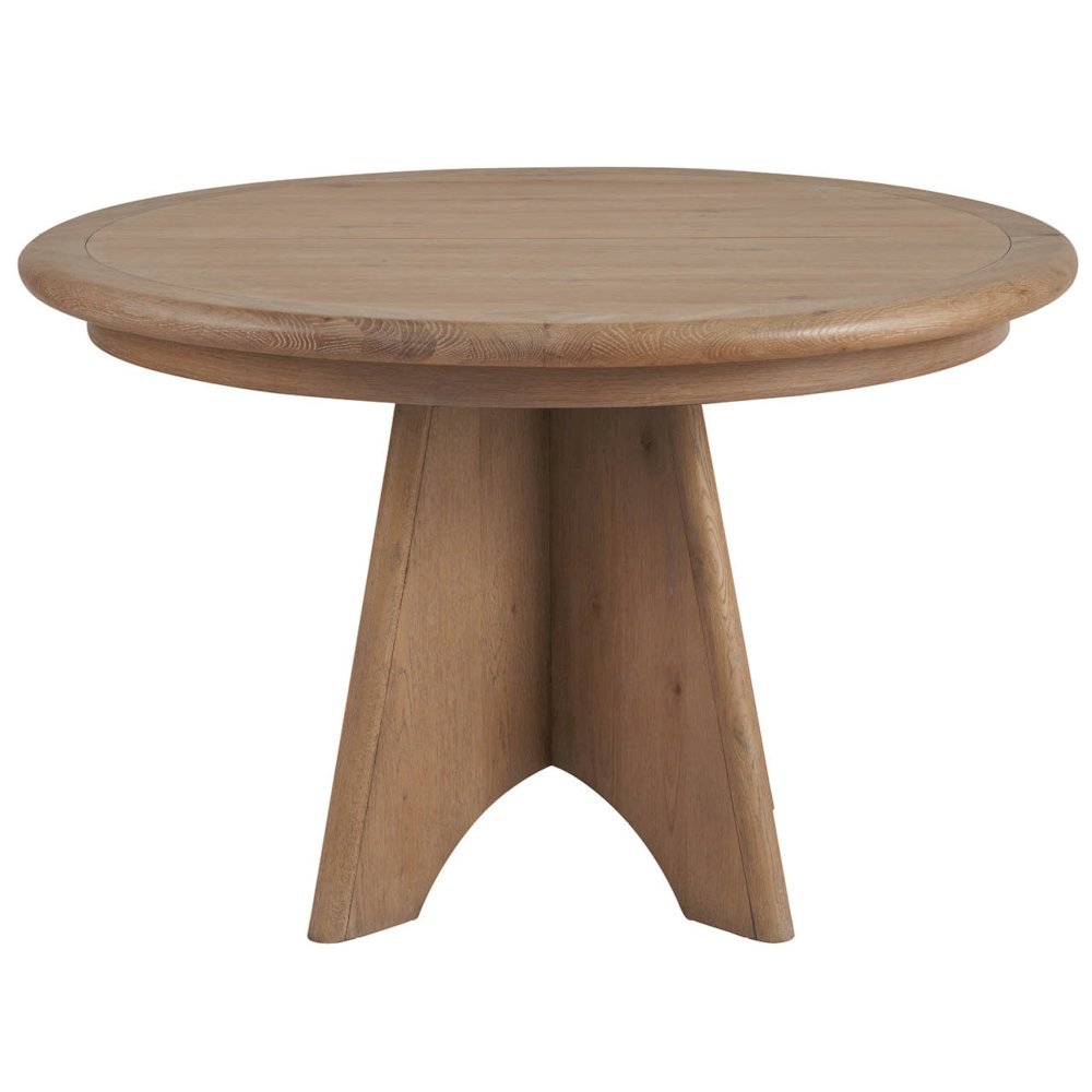 Brown Round Pedestal Dining Table With Oak Veneer Finish for 6. Picture 5
