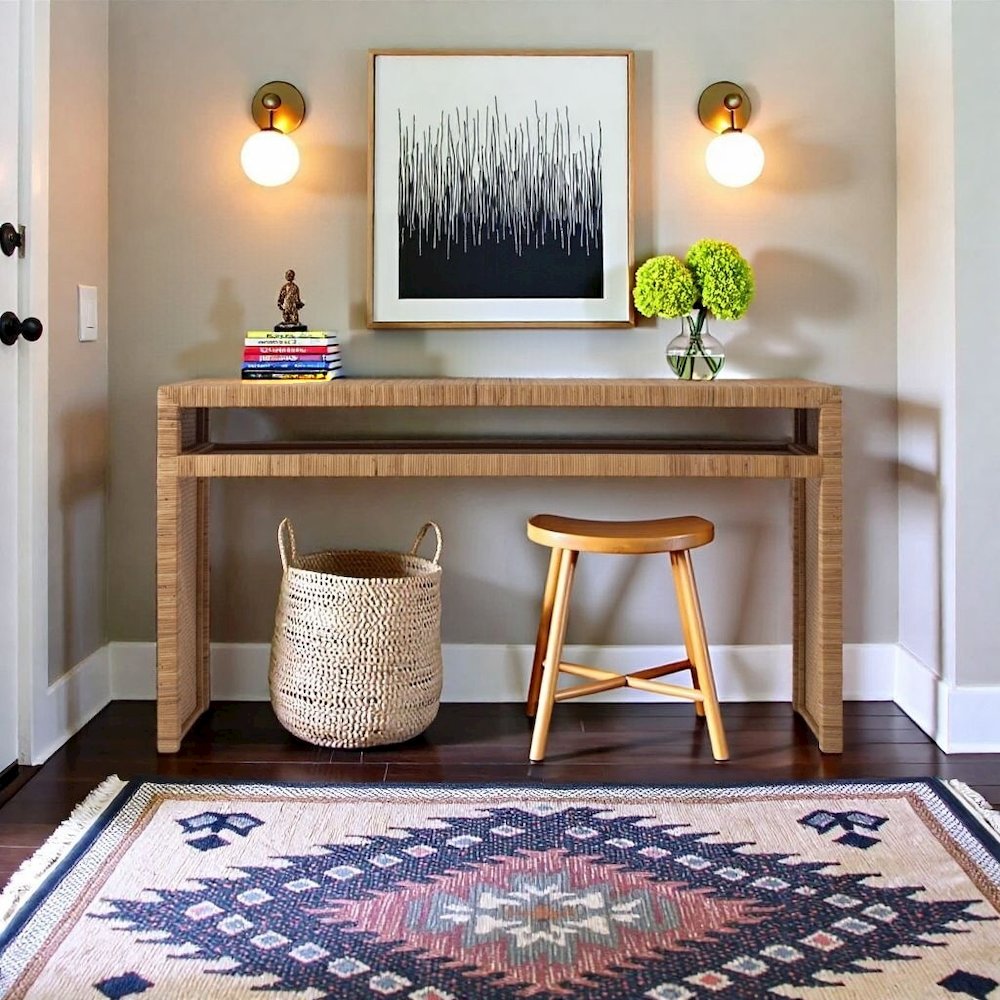 Woven Rattan Console Table in Brown Finish for Entryway Furniture Use. Picture 2