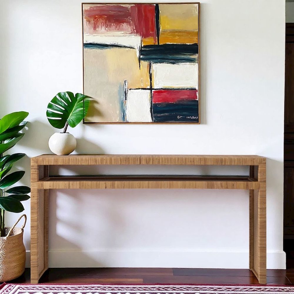 Woven Rattan Console Table in Brown Finish for Entryway Furniture Use. Picture 3