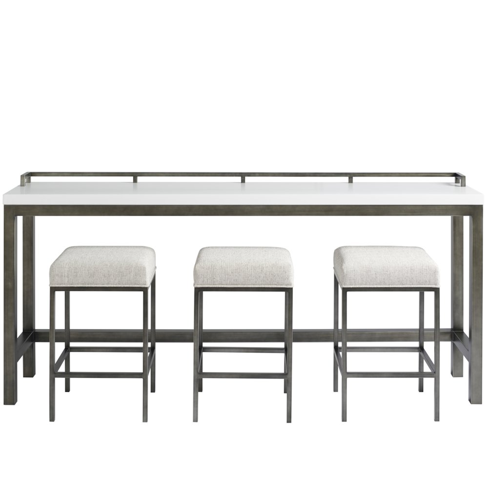 White Console Table with Stools for Bar Seating and Living Room Use. Picture 1