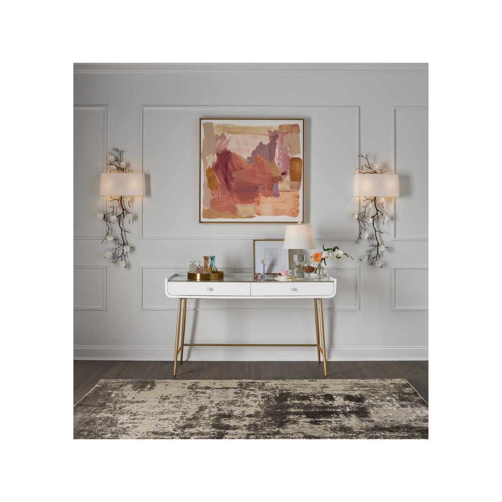 Allure Vanity Desk In White Lacquer Color. Picture 3