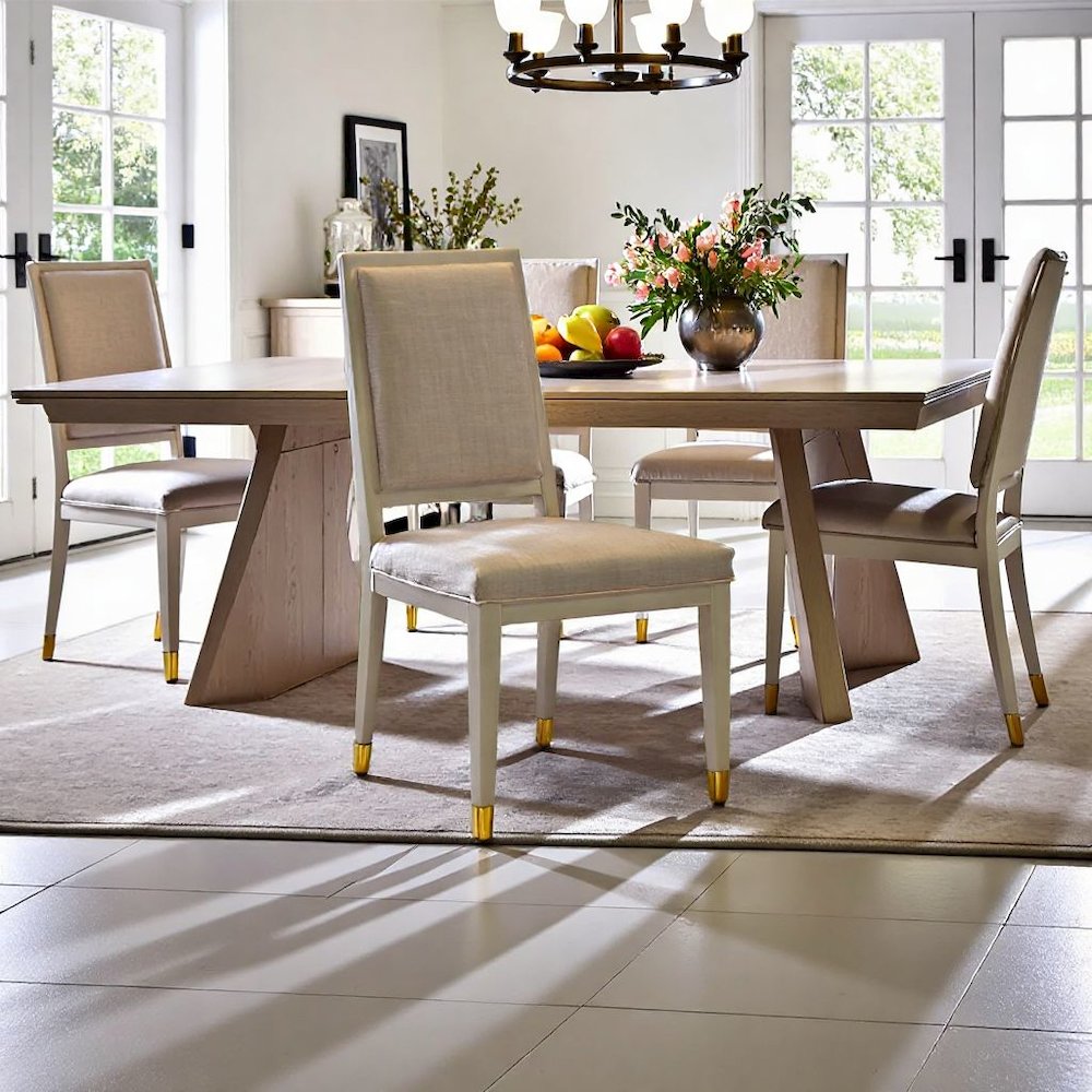 Set of 2 White Upholstered Dining Chairs with Alabaster Wood Frame. Picture 2