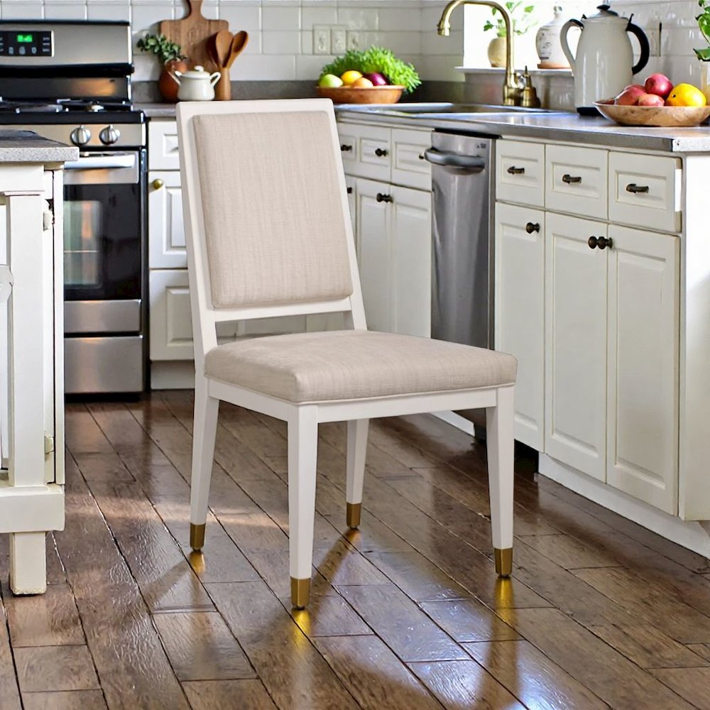 Set of 2 White Upholstered Dining Chairs with Alabaster Wood Frame. Picture 3