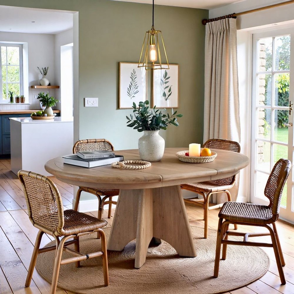 Brown Round Pedestal Dining Table With Oak Veneer Finish for 6. Picture 2