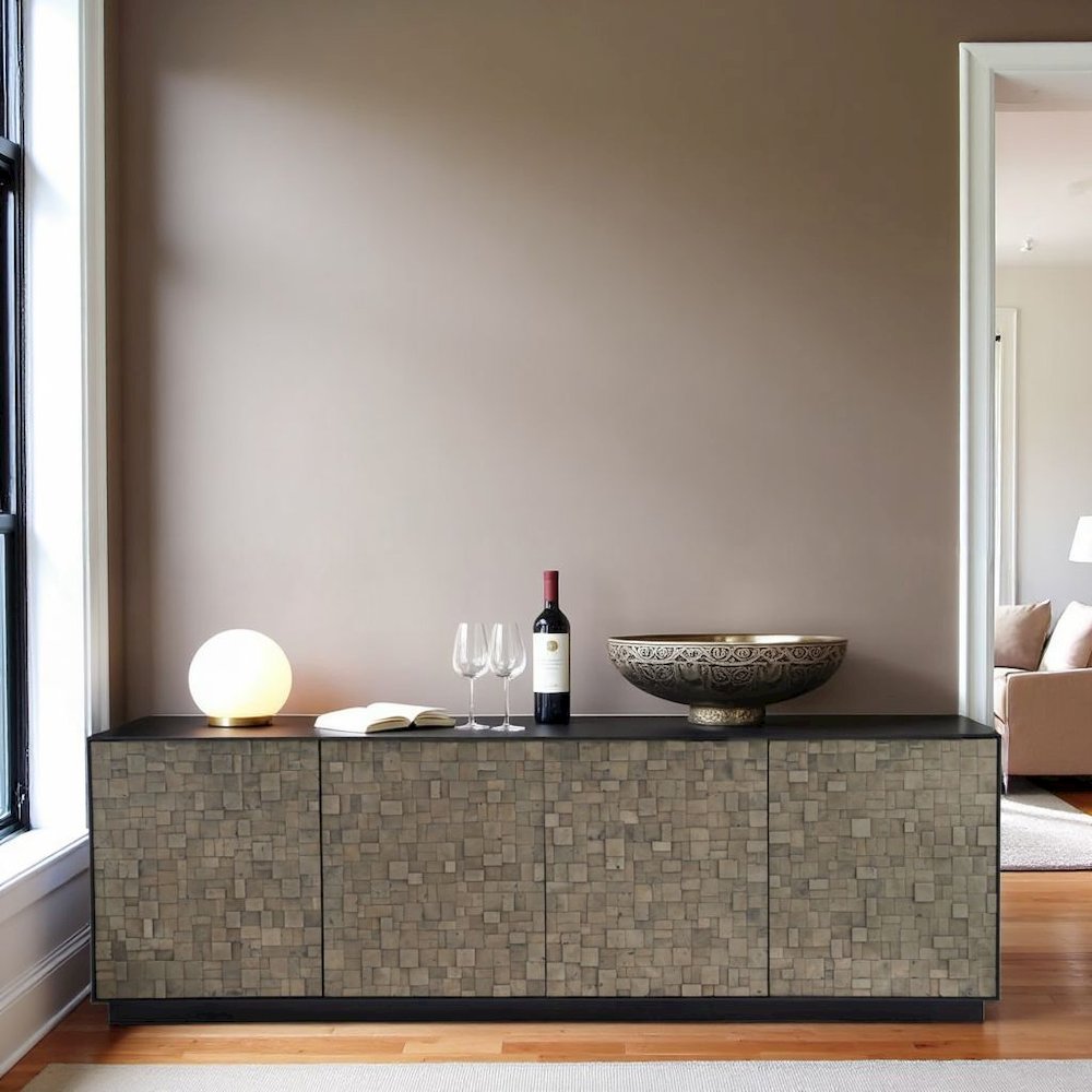 Matte Black and Pyrite Buffet Cabinet With Doors and Shelves. Picture 2