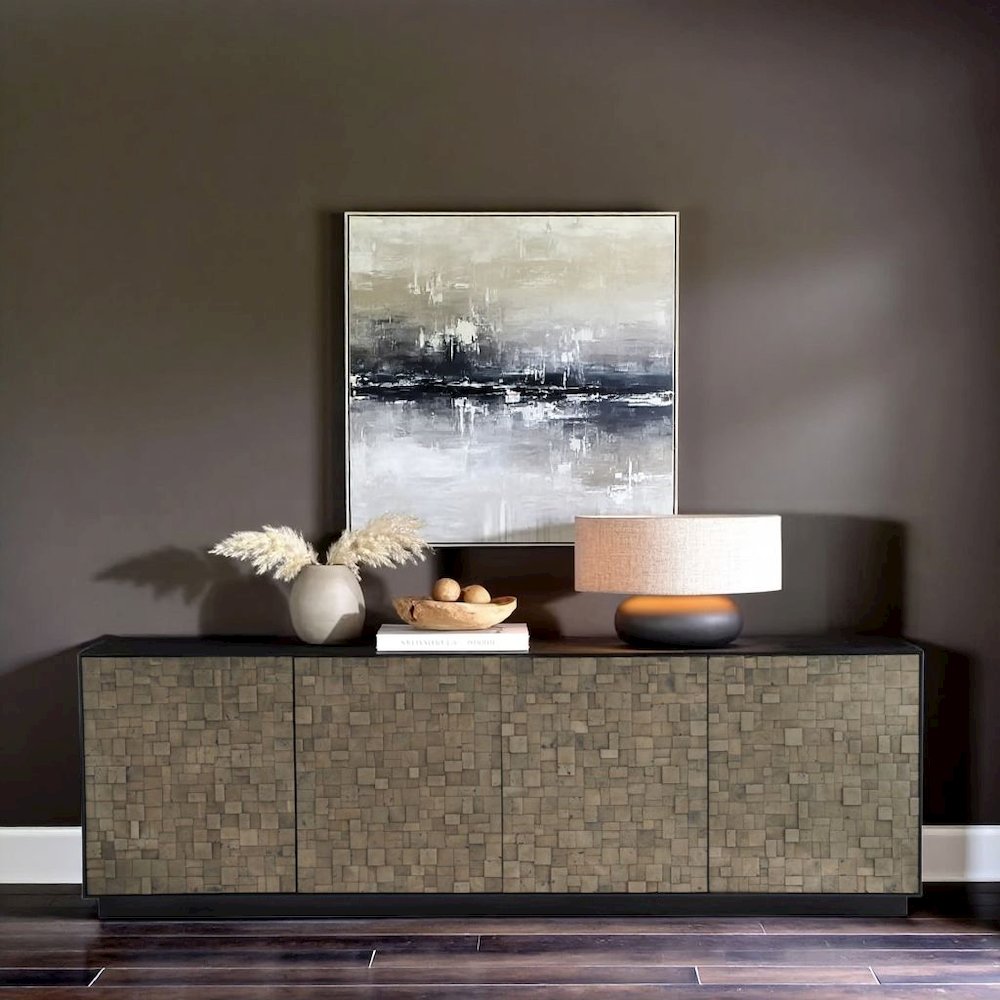 Matte Black and Pyrite Buffet Cabinet With Doors and Shelves. Picture 3