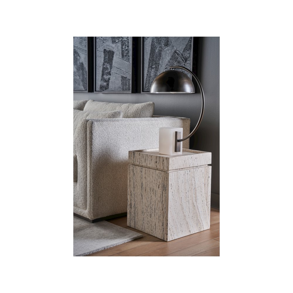 Daxton Accent Table In White Travertine Color. Picture 3