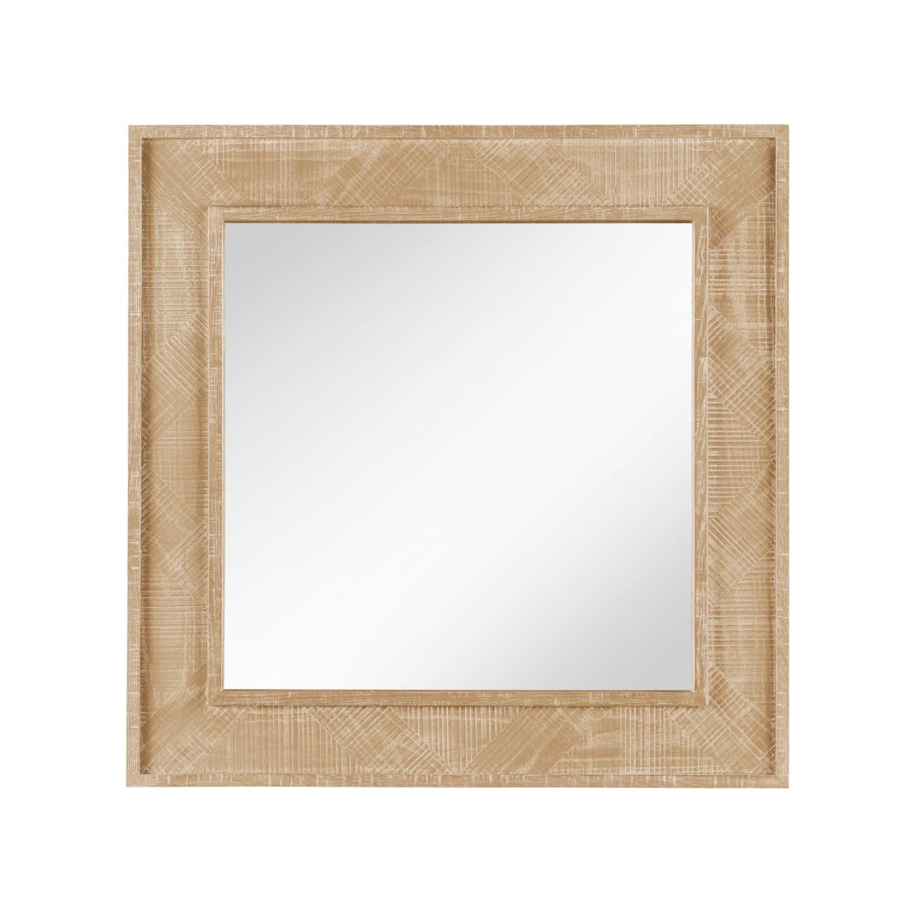 Square Mirror In Rustic Natural Oak Color. Picture 1