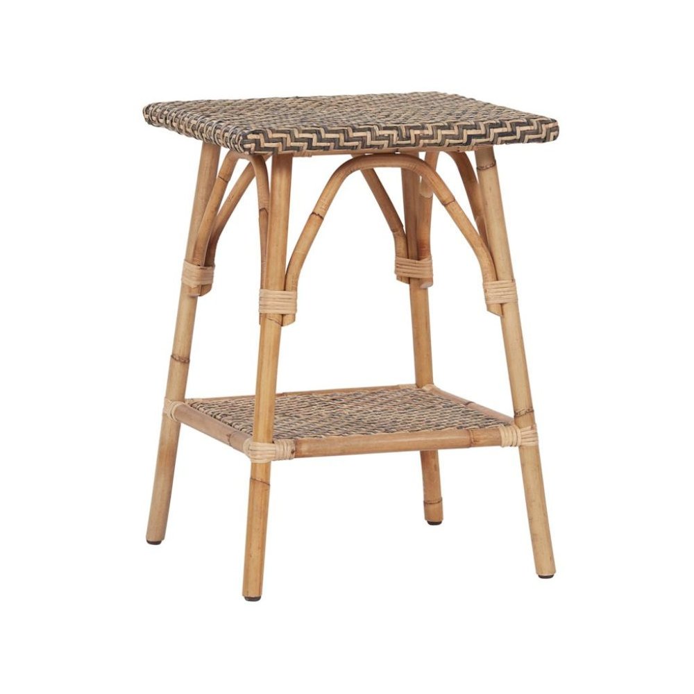 Brown Natural Rattan Accent Table with Basket Weave Top – Boho Side Table. Picture 1