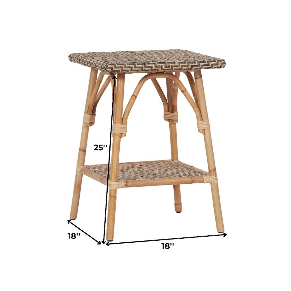 Brown Natural Rattan Accent Table with Basket Weave Top – Boho Side Table. Picture 6