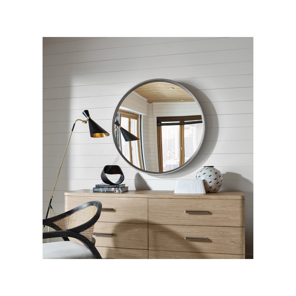 Round Mirror In Brushed Nickel  Color. Picture 3