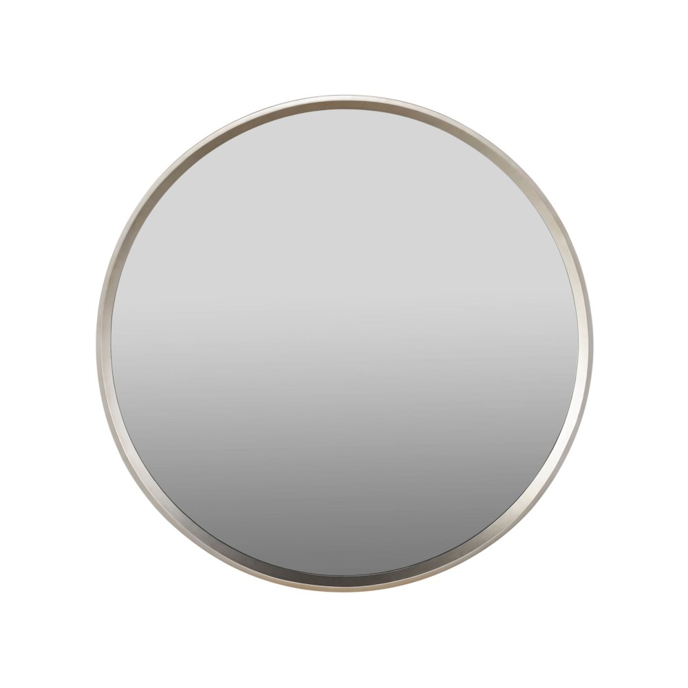 Round Mirror In Brushed Nickel  Color. Picture 1