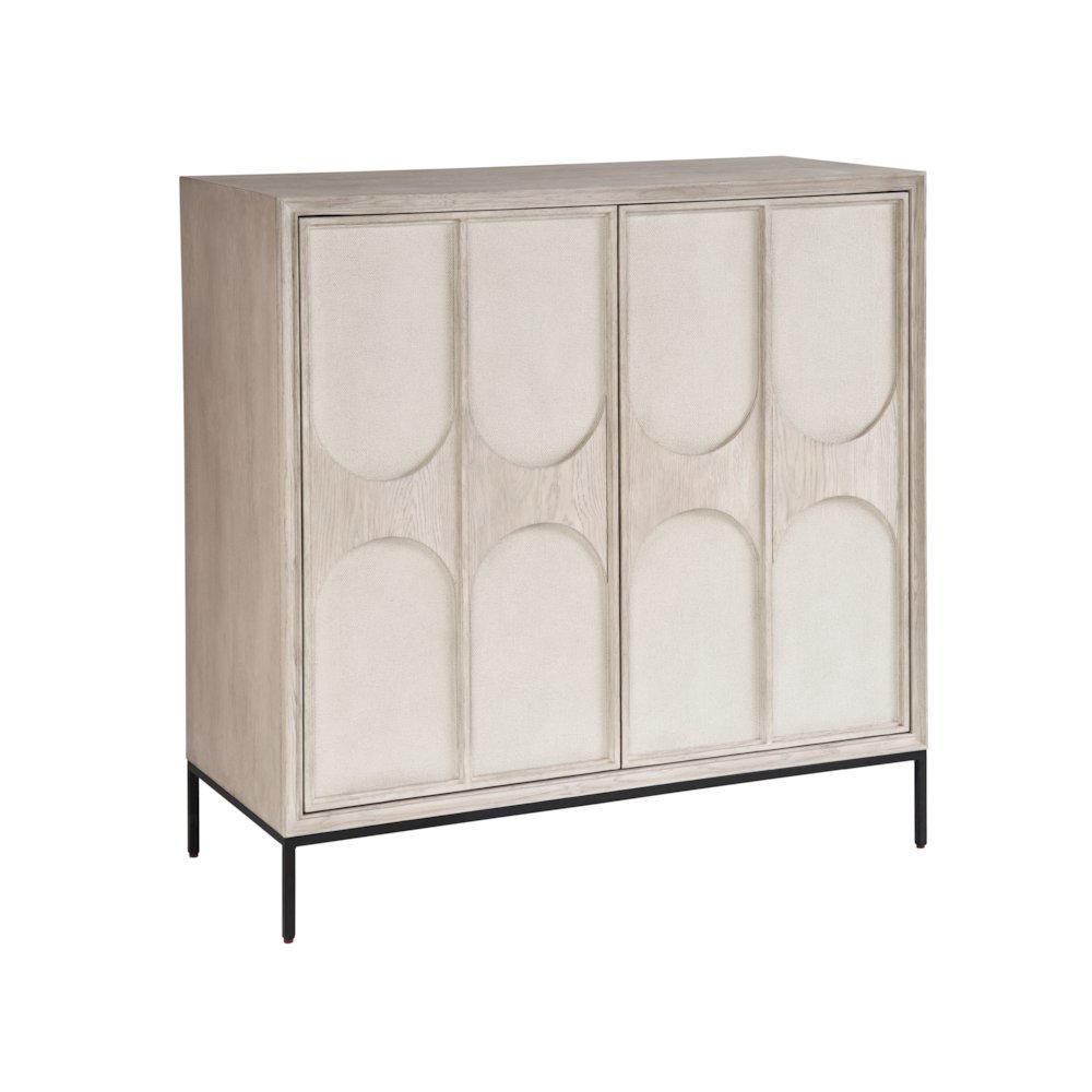 Gray Wood Bar Cabinet with Wine Storage and Pull-Out Work Surface. Picture 1