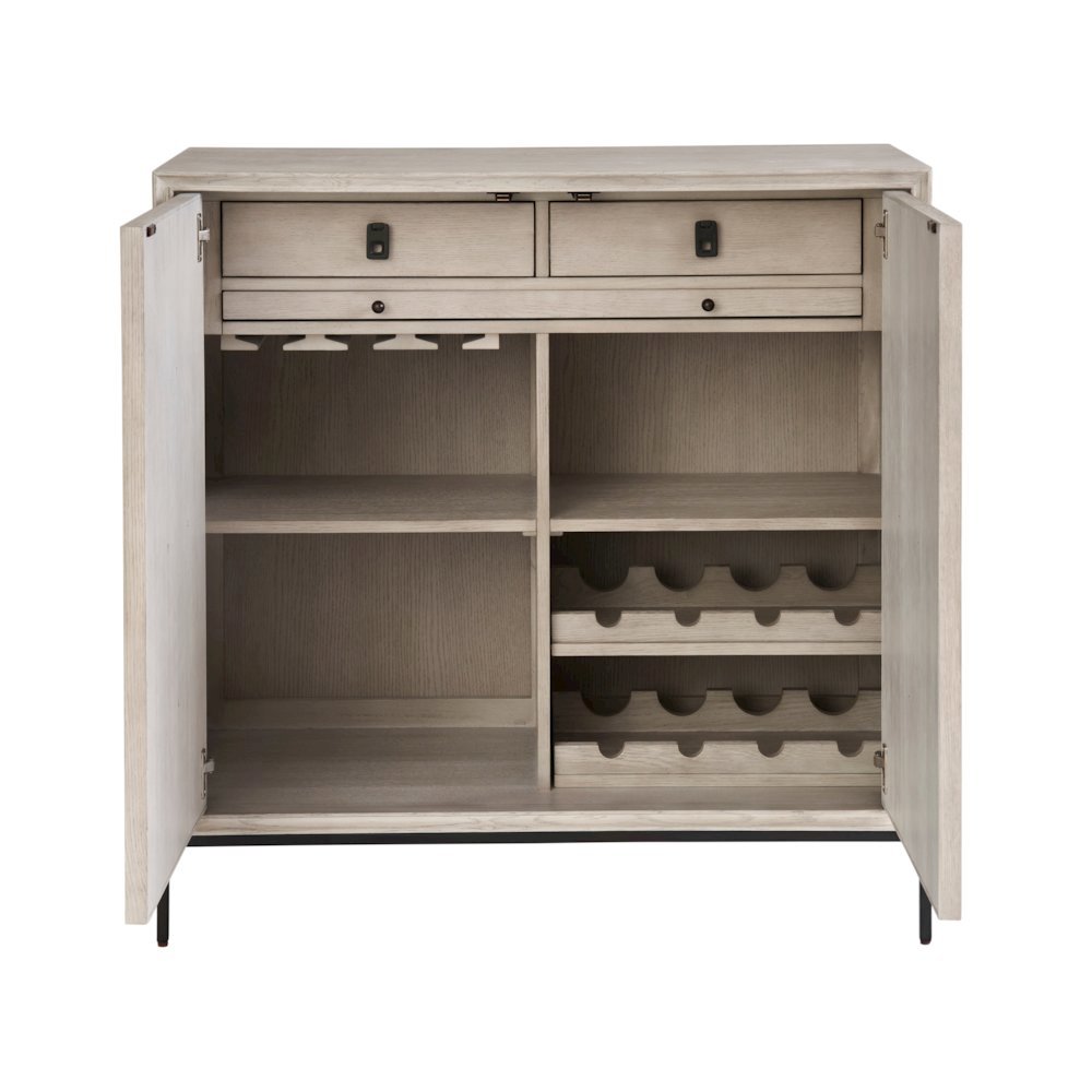 Gray Wood Bar Cabinet with Wine Storage and Pull-Out Work Surface. Picture 4
