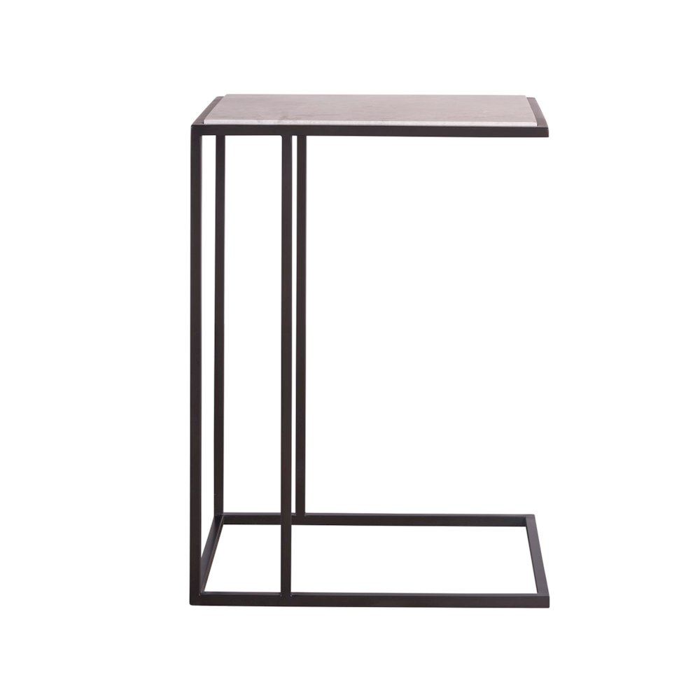 Metal & Stone Drink Table In Soft Matte Black Color. Picture 1