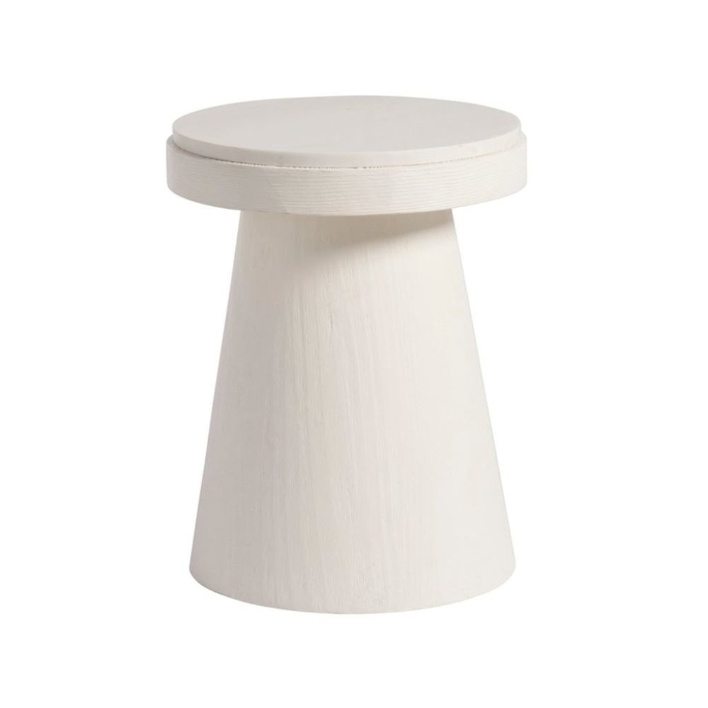 White Stone Accent Table with Honed Top – Round Outdoor or Living Space Piece. Picture 1