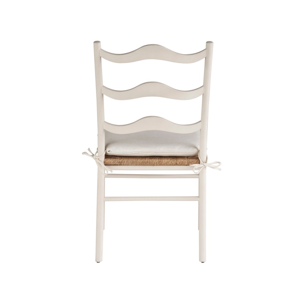 White Wooden Dining Chairs with Rattan Seat and Linen Upholstery. Picture 5