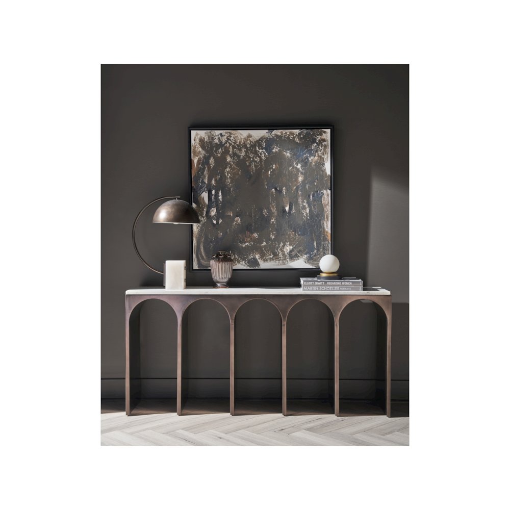 Moda Console Table In White Banswara/Aged Satin Pewter Color. Picture 3