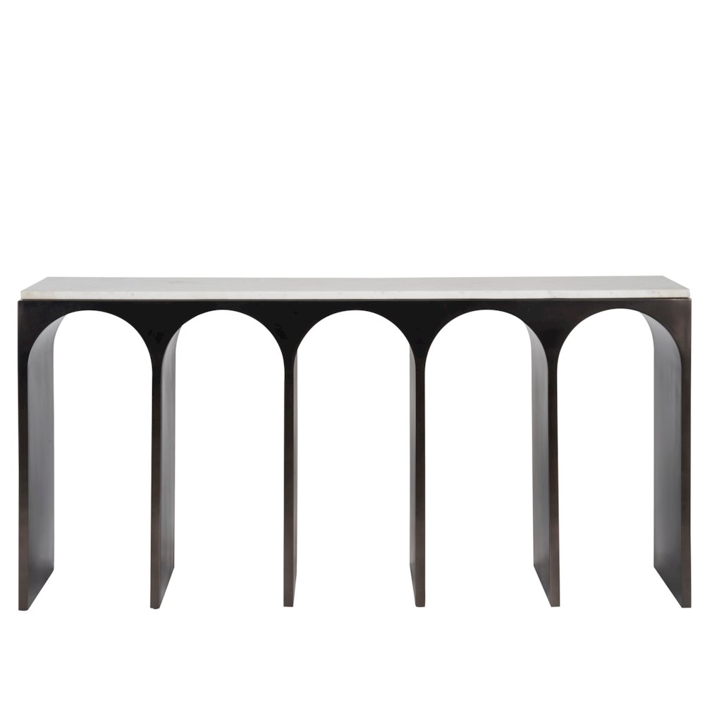 Moda Console Table In White Banswara/Aged Satin Pewter Color. Picture 1