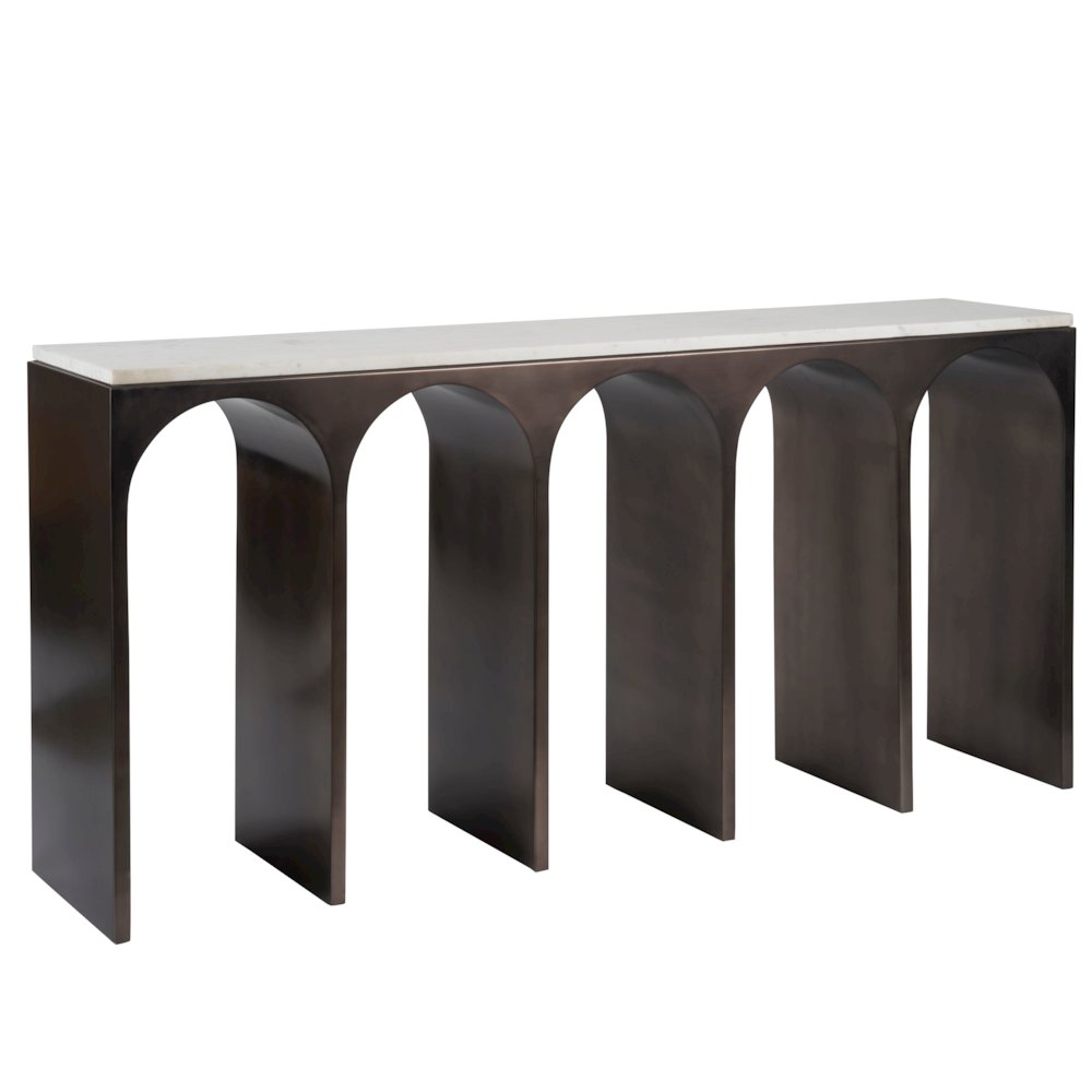 Moda Console Table In White Banswara/Aged Satin Pewter Color. Picture 2