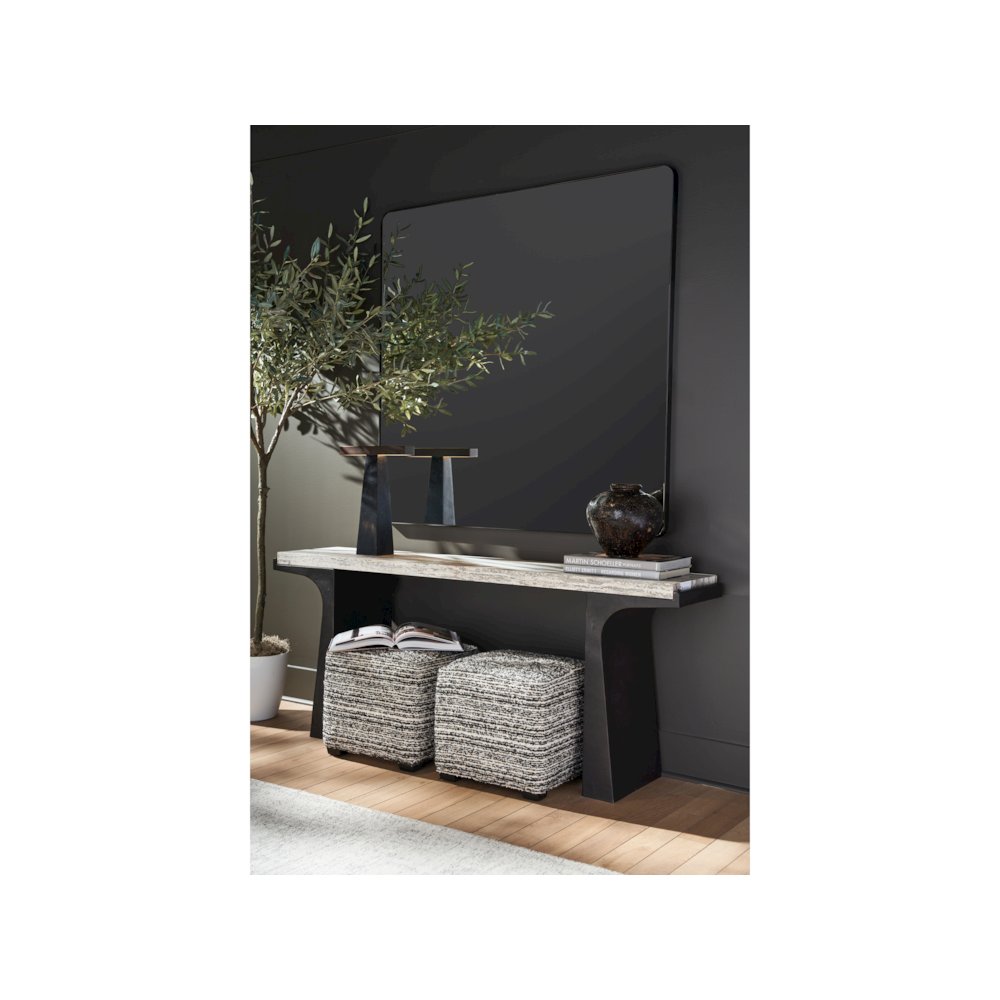 Quill Console Table In White Travertine/Dark Bronze Color. Picture 3