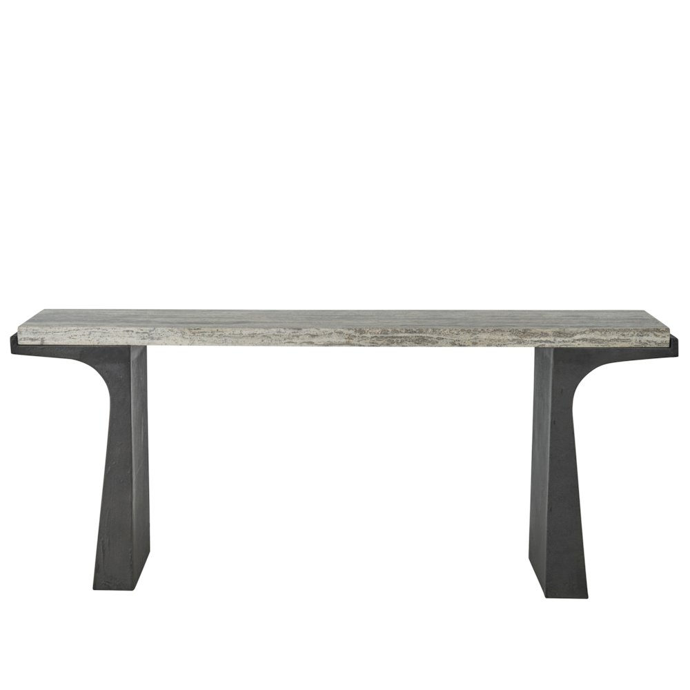 Quill Console Table In White Travertine/Dark Bronze Color. Picture 1