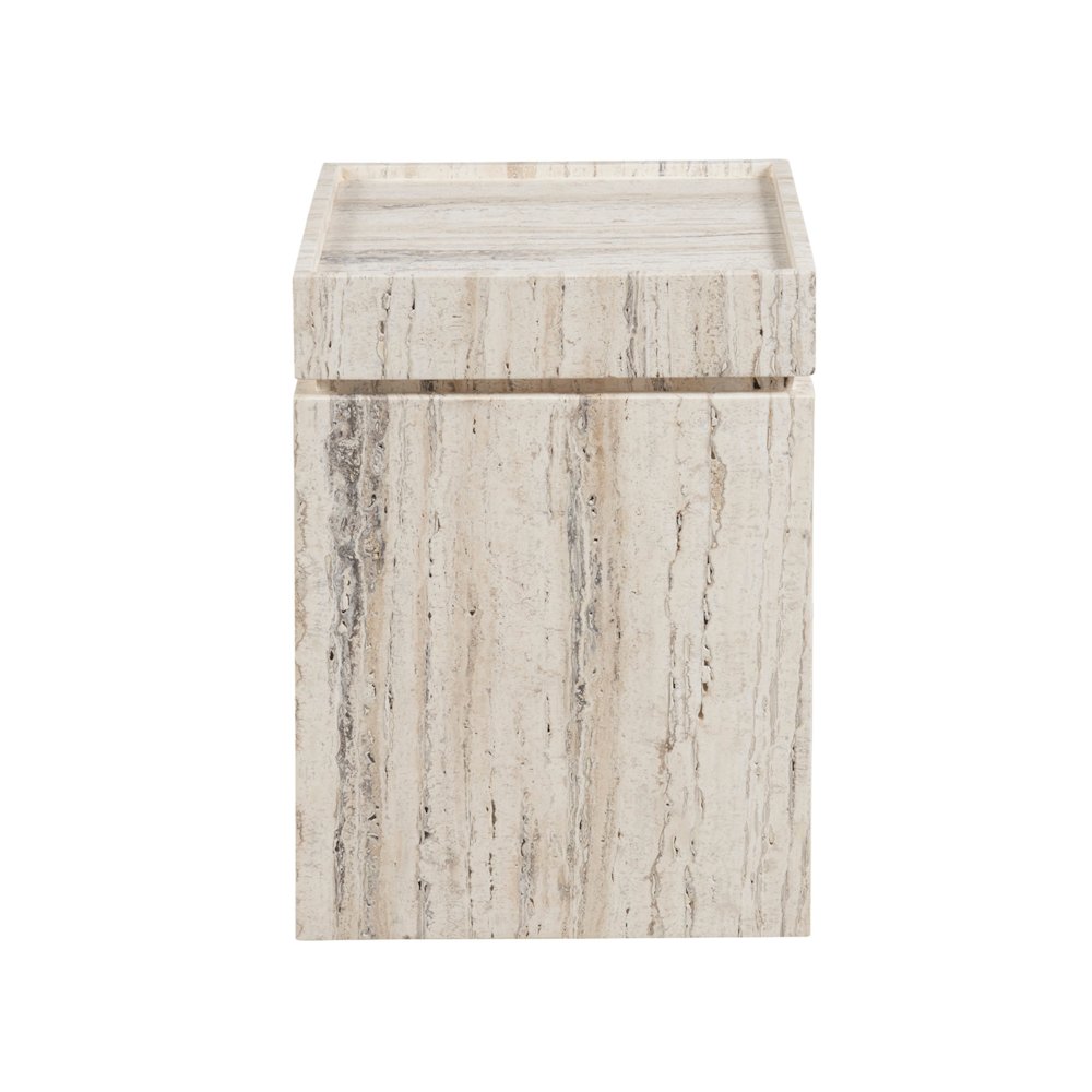 Daxton Accent Table In White Travertine Color. Picture 1