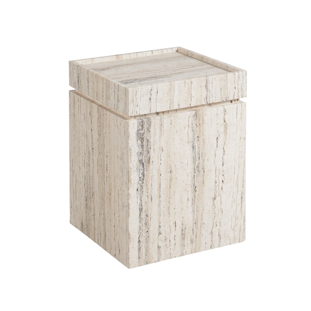 Daxton Accent Table In White Travertine Color. Picture 2