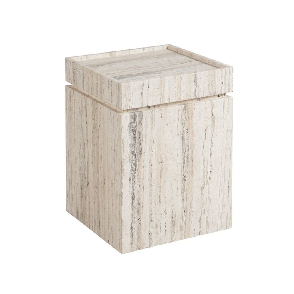 Natural Travertine Stone Accent Table with Honed Finish and Felt Pads. Picture 1